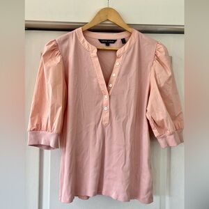 VERONICA BEARD Coralee Ribbed Knit Puff Sleeve Top XL (in light pink)